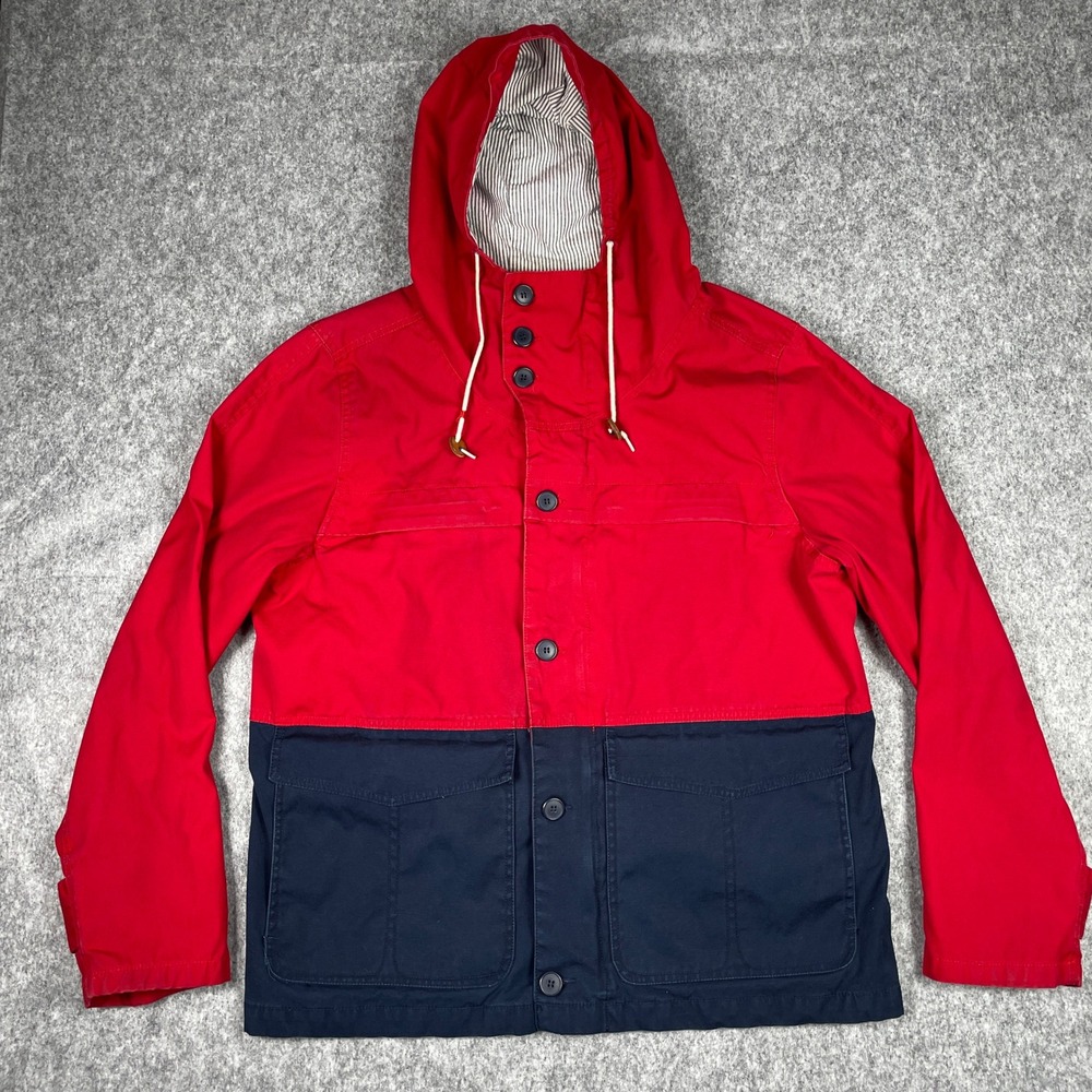 JCP Hooded Parka Jacket Mens XL Red Navy Colorblock Field New England